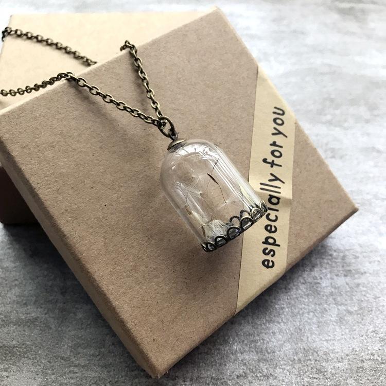 Retro and beautiful dandelion necklace plant dried flower glass ball pendant men's and women's collarbone sweater chain with accessories
