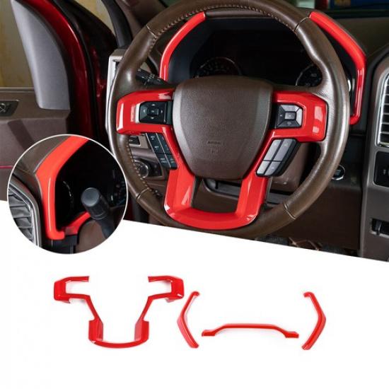 4X Steering Wheel Panel/Dashboard Cover Trim Strips For Ford F-150 2015- Red