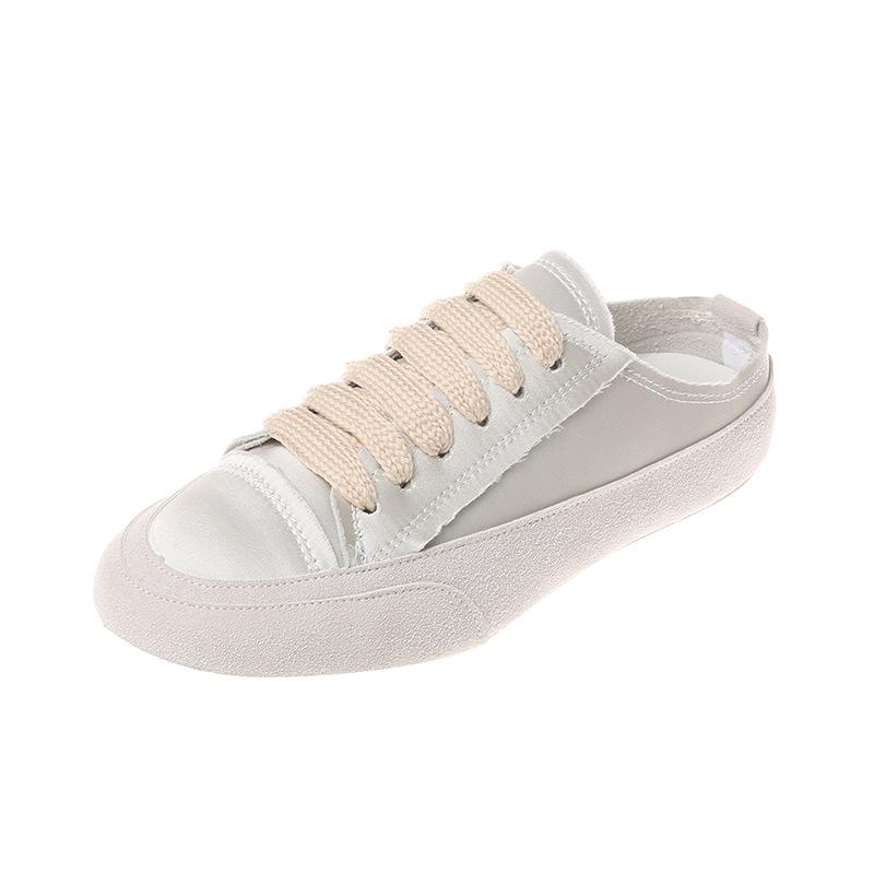 

Half-drag little white shoes women s Spanish niche shoes genuine leather 2025 new flat-soled inner height-increasing casual satin board shoes 40