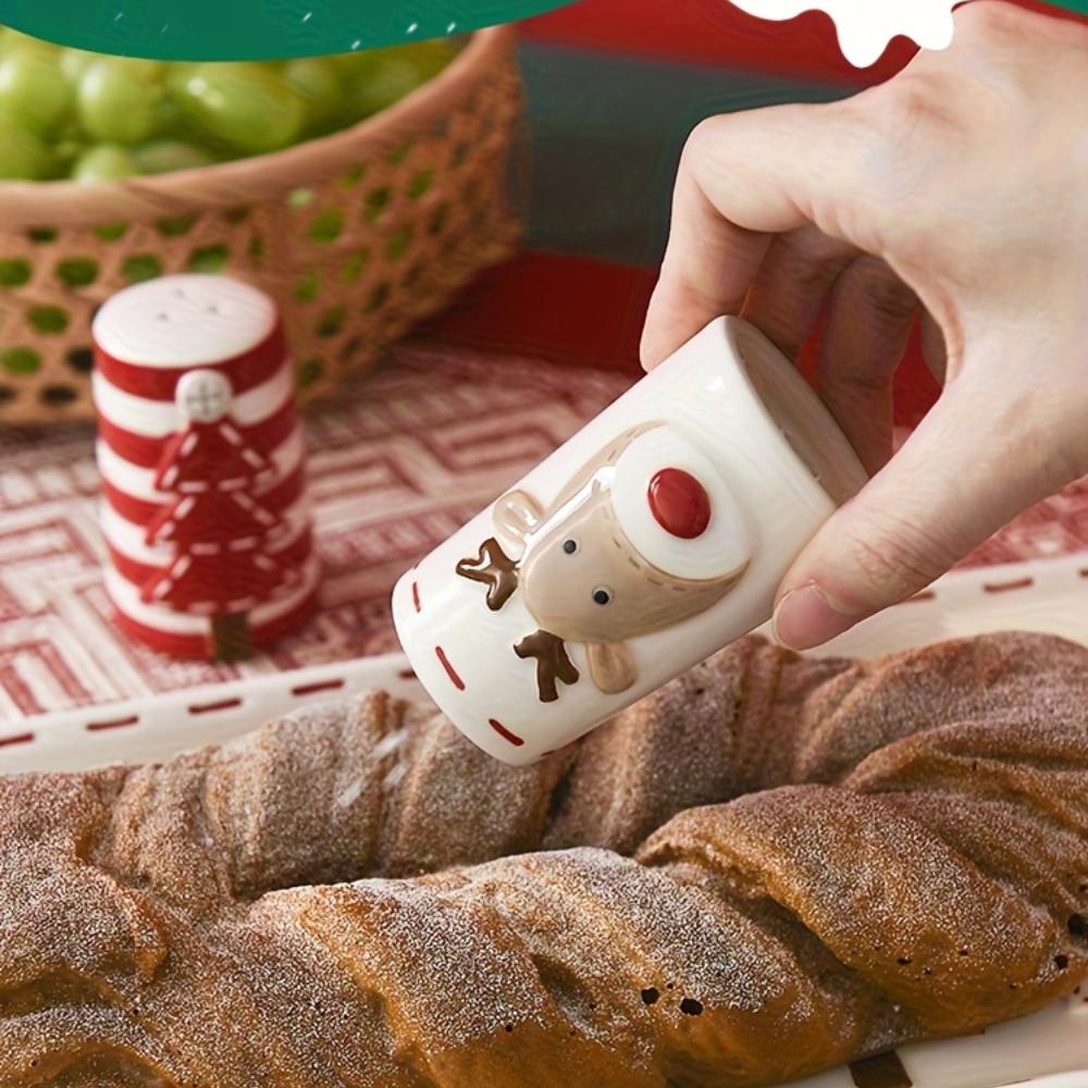 Scandinavian Santa Claus Ceramic Salt and Pepper Shaker Creative Embossed Peppermill High-Quality Seasoning Bottle, Best for Christmas