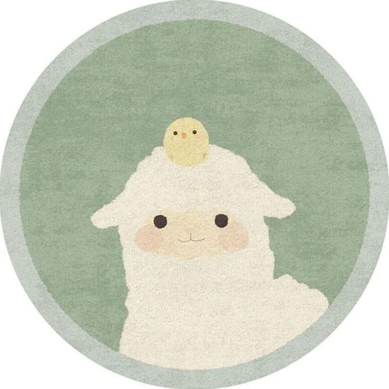 Zachte Blauwe Achtergrond Met Pluizige Witte Beer Illustratie Schattige Kinderkamer Decoratie Vloermat Voor Peuterkamer 80x80cm