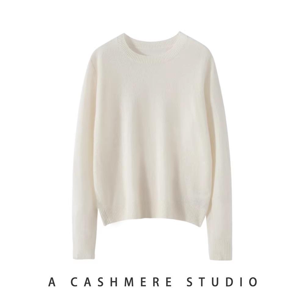 Women's Cashmere Round Neck Long Sleeve Pullover Sweater - Warm and Versatile for 2025 Autumn/Winter