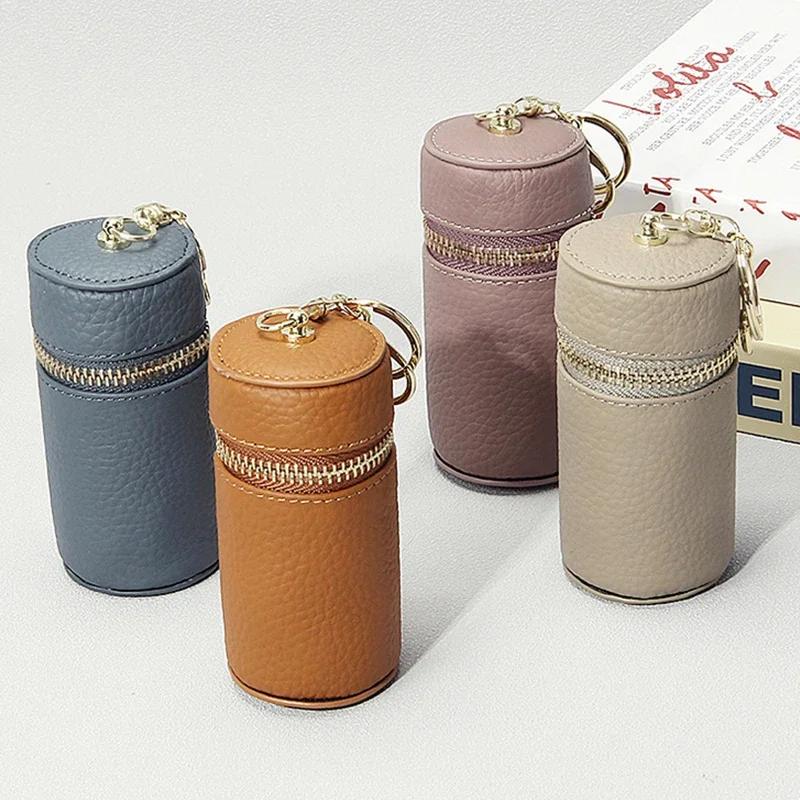 Mini Borsa Portabaci in Vera Pelle con Portachiavi, Portamonete Mini alla Moda da Donna, Portachiavi per Chiave dell'Auto Ciondolo, Borsa Portachiavi Cilindrica Regalo