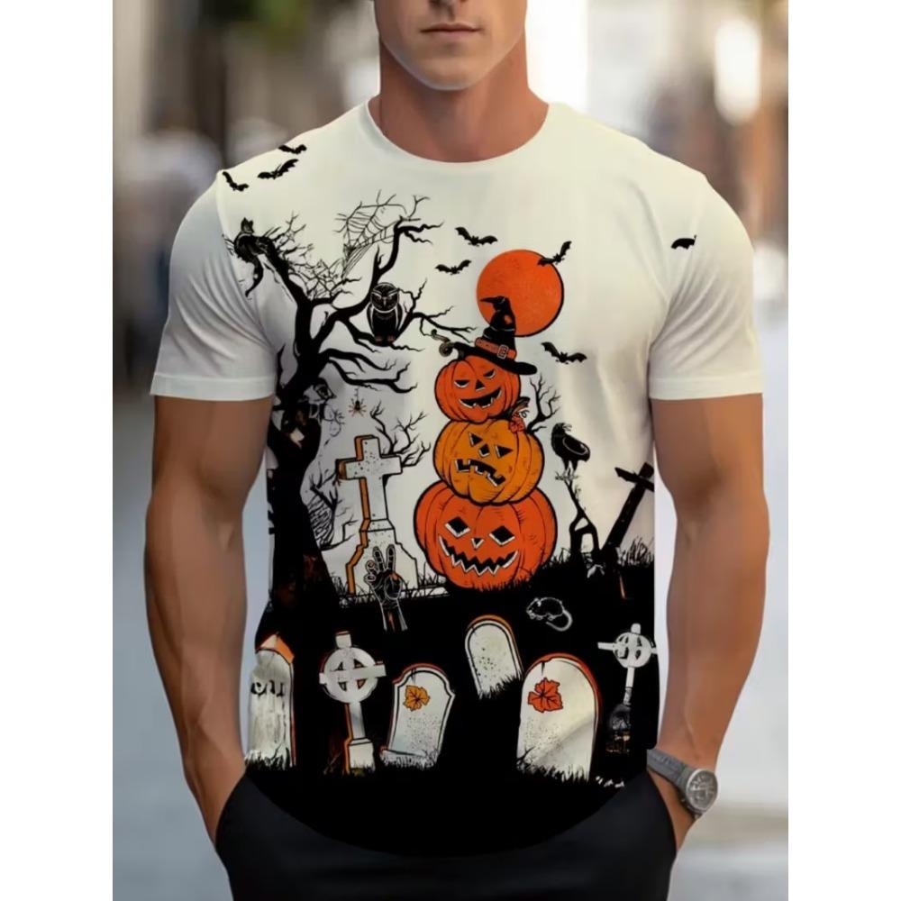 Fashion Halloween Men's T-shirts Clothing 2025 Crew Neck Short-sleeved Tee Funny Pumpkin 3D Printed Short Sleeve T-shirt For Men