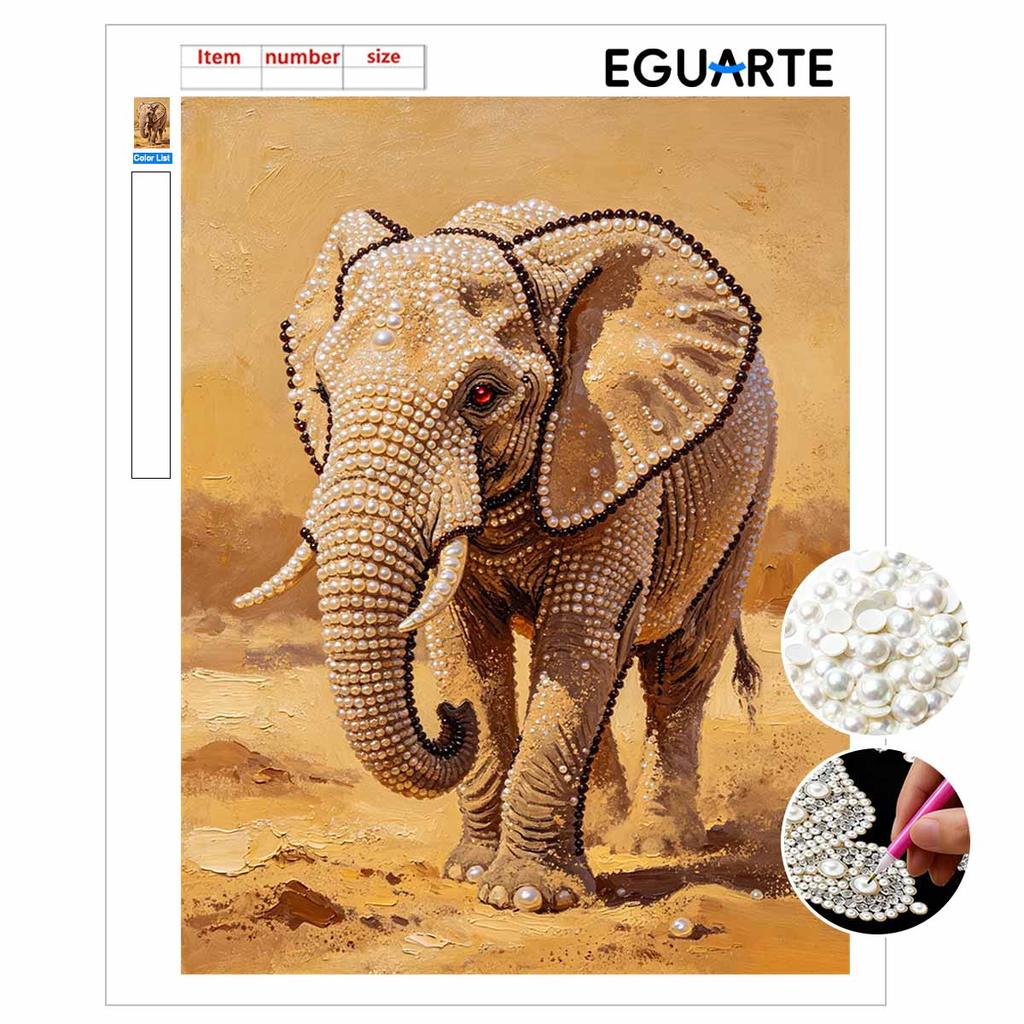 Adults DIY Majestic Elephant 5D Rhinestone Art Kit for Adults Round Half Pearls Wall Decoration Handmade Craft Gift Frameless