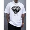European Sizes Men'S T-Shirt Featuring a 3D Diamond Design - a White Top with a Striking Black,  Offering Comfort And a Casual Style.