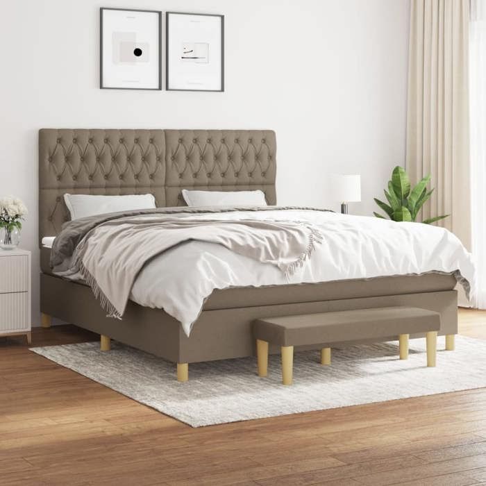 Maison Exclusive - Sommier à lattes de lit avec matelas Taupe 180x200 cm Tissu