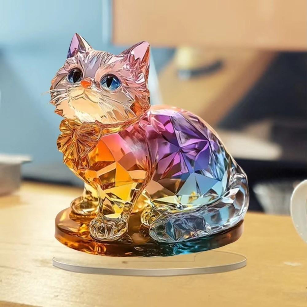 Handmade 2D Cat Sculpture Acrylic 2D Miniature Cat Ornament 2D Cat Ornament Bedroom Decoration
