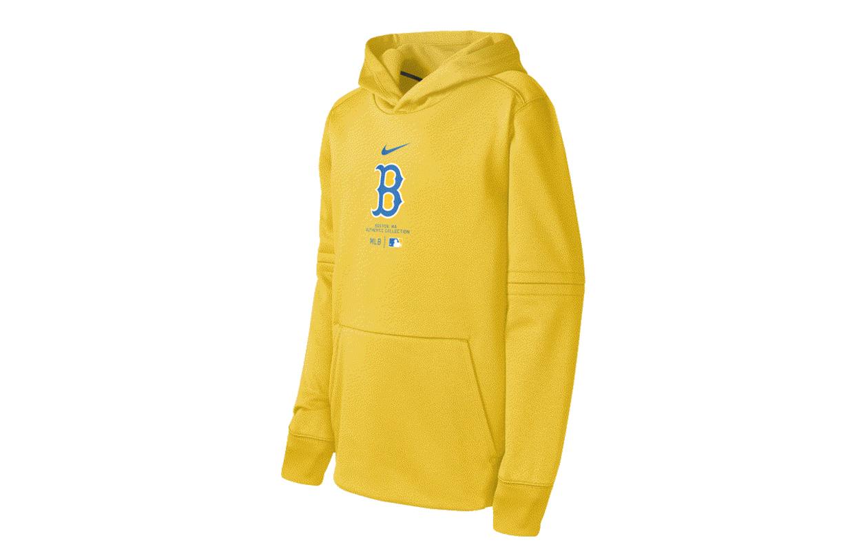 Nike x MLB Sweatshirt Letter Logo Print Fleece Lined Casual Hooded Long Sleeved Lemon Teenagers 3Z3B7NMCA-BOS L