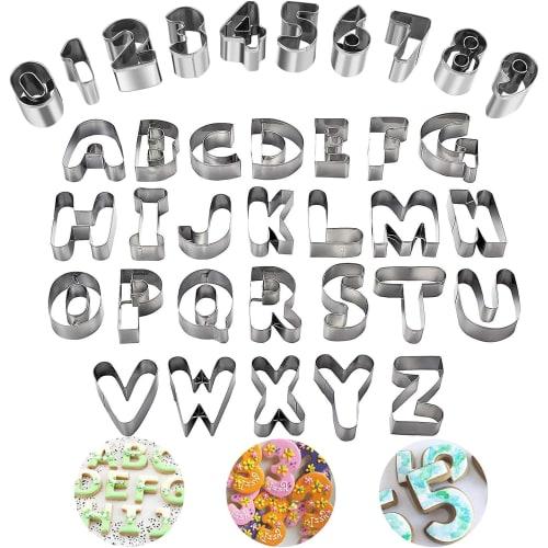 36-Piece Set of No-Brand Cookie Cutter, Alphabet, Number, and Symbol Cookie Cutter, Stainless Steel, for Kitchen, Lunch Boxes, Ornaments, and Baking,