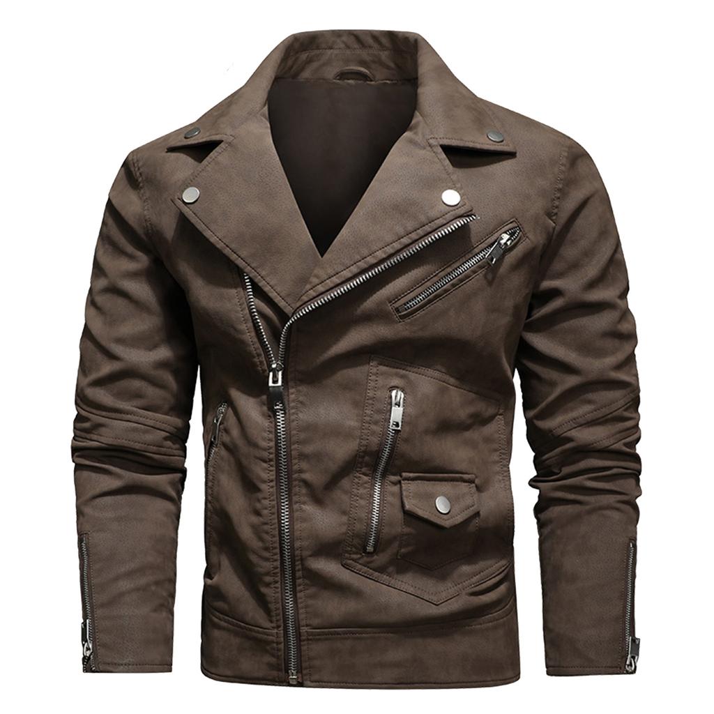 Men's Trendy Motorcycle Multi Zipper Leather Jacket Leather Jacket With Large Lapel Suit Jacket