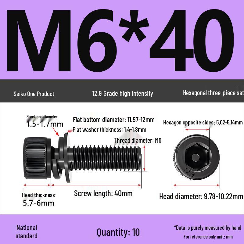 12.9 Grade M4-M12 Socket Head Cap Screw with Washer: Three-Piece Cylindrical Bolt