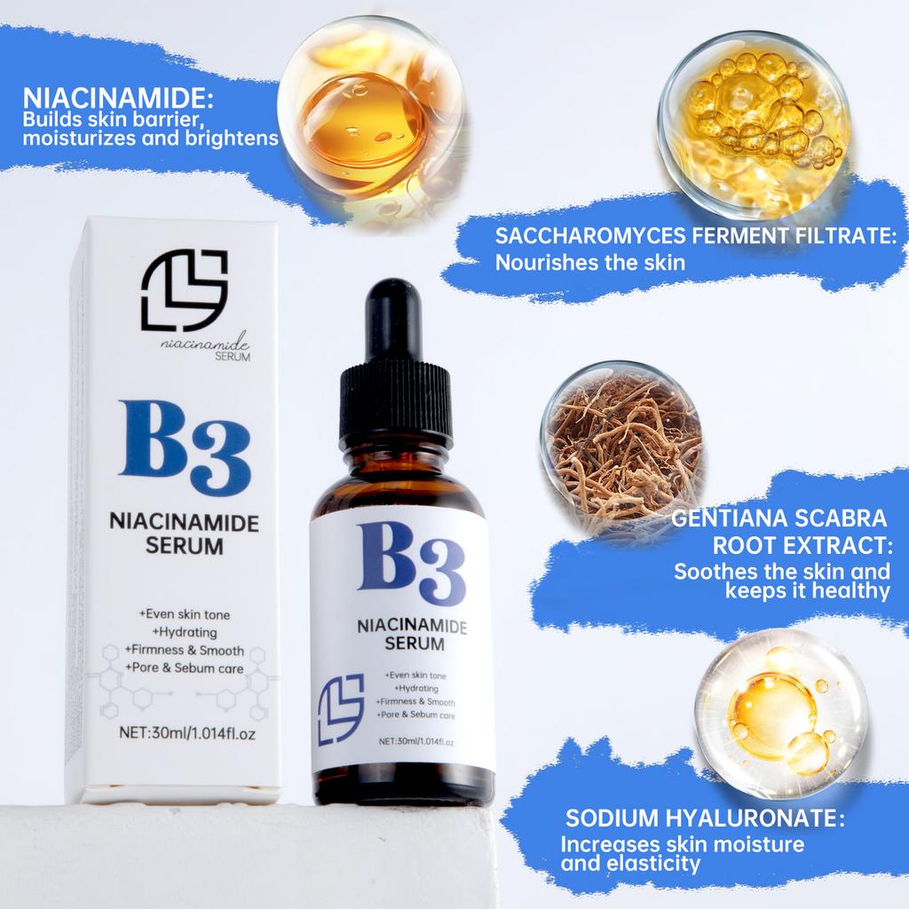 LANTHOME B3 Niacinamid Serum Gesichtsserum zur Porenverfeinerung, Aufhellung, Reduzierung von Pigmentflecken, Feuchtigkeitsspendende Gesichtspflege