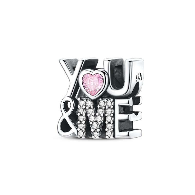 Romantic Sweetheart Pink Color Charms Bead 925 Silver Zircon Love Heart Pendants Fit Original Bracelet DIY Jewelry Gift