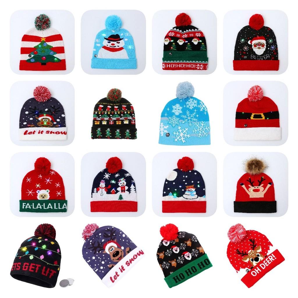 Festive Acrylic Christmas Knit Cap With Adorable Led Lights For Holiday Warmth