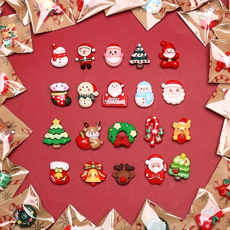 50pcs Mixed Resin Christmas Fridge Magnets, Santa Claus, Snowman, Christmas Tree Decorations In Various Styles for Gift.