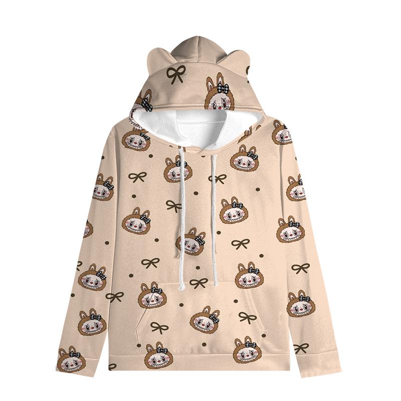 

Labubu пуловер дети толстовки с капюшоном кошачьи ушки мультфильм толстовка подростков мальчики девочки косплей костюм толстовки 100 белый