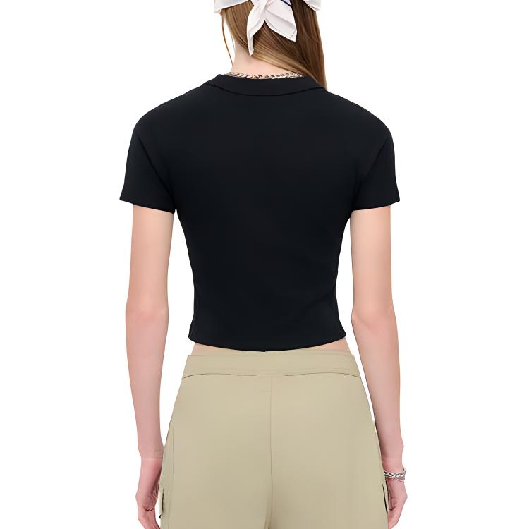 FILA Fusion Workwear Solid Color Casual Simple Short Sleeve T-Shirt Women tops Black T11W433105F-BK