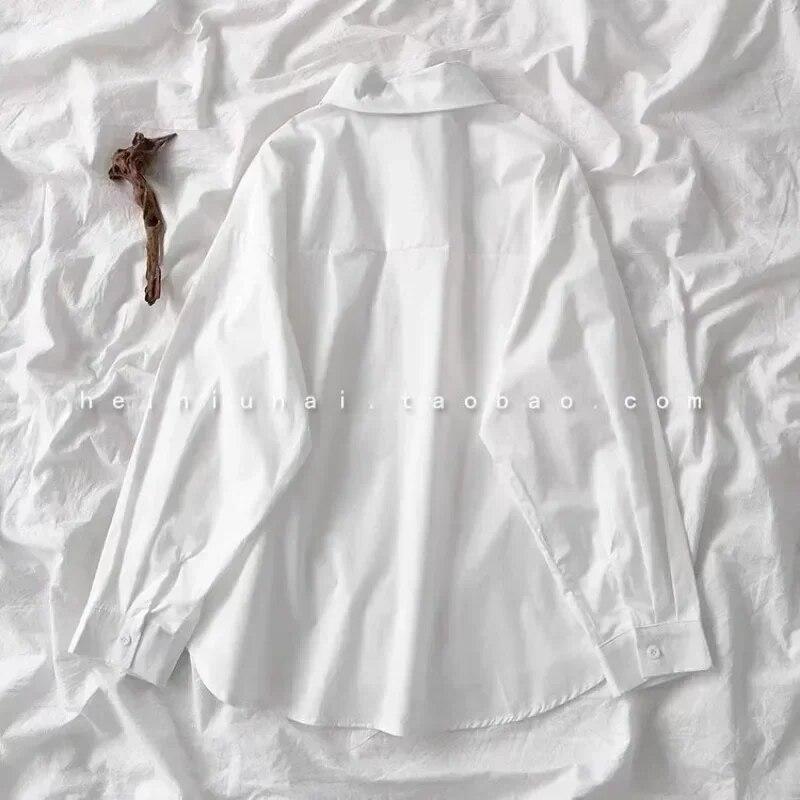 Vintage Hong Kong Stil Langarm Bluse Frühling Herbst Weißes Hemd Für Frauen Drehen Unten Kragen Tops Lose Kleidung 30270