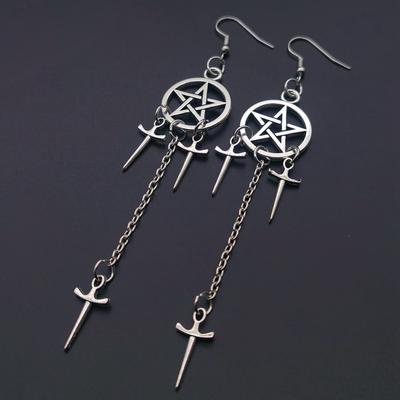 Orecchini Pentagramma Spade Cerchi Huggie Placcati Argento Pendenti Gioielli Stregoneschi Pagani Wiccan Tarocchi Gotici Emo Regalo per Donne AVE