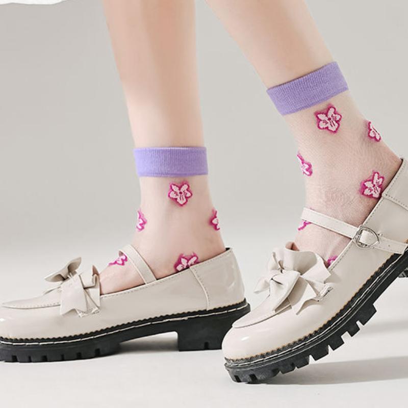 1/5/10 Pairs Summer Fashion Flowers Animal Thin Mesh Tulle Ankle Crystal Silk Socks Transparent Mesh Retro Cute Fishnet Women Cool Socks