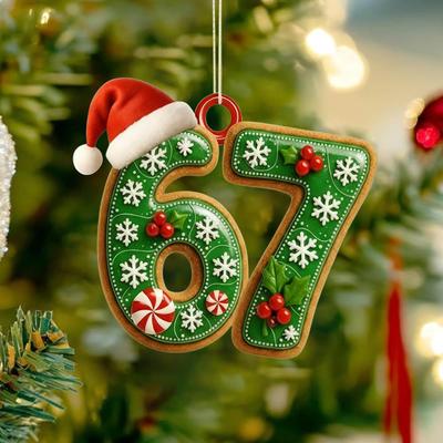 Six Seven Ornaments Pendant Funny 2d Acrylic Christmas Ornaments Number 67 Gift For Men Women 3x3 Inch Christmas Garlands Unlit