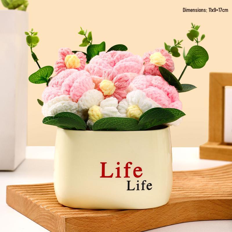 Handgefertigte Sonnenblumen-Schreibtischdekoration - Gewebtes Blumenstrauß-Geschenk für Schüler & Mädchen