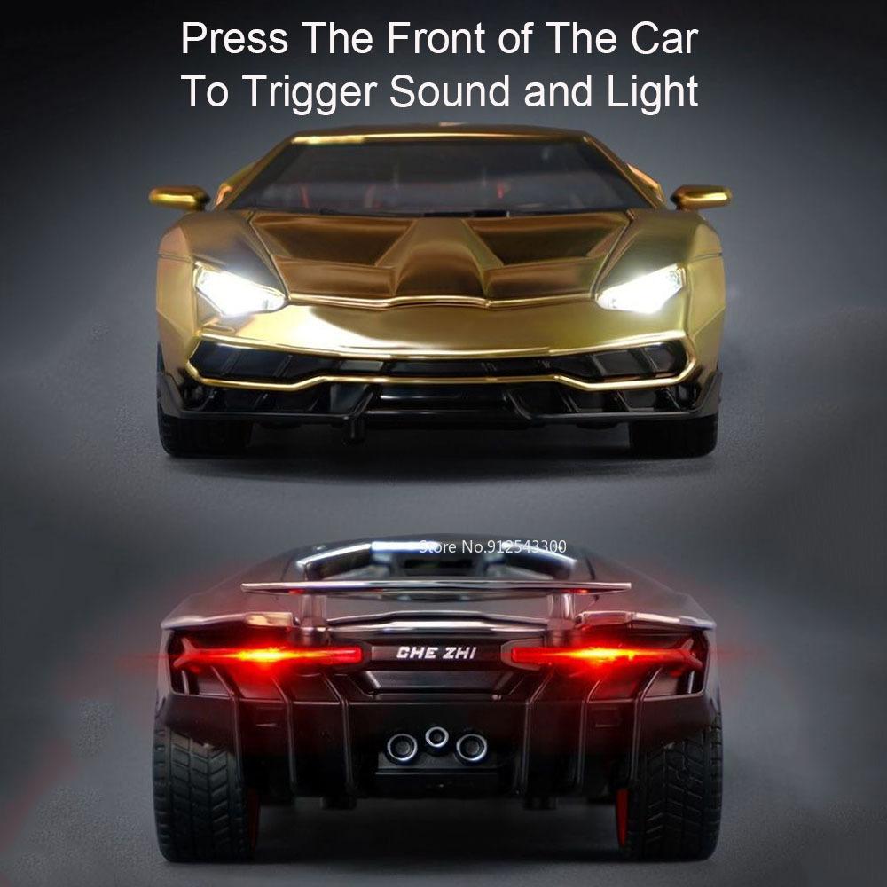 1:24 Scale LP770 Revuelto Sports Car Model Toy Adjustable Tail Fin Sound Light Shock Absorption Models Kids Holiday Presents