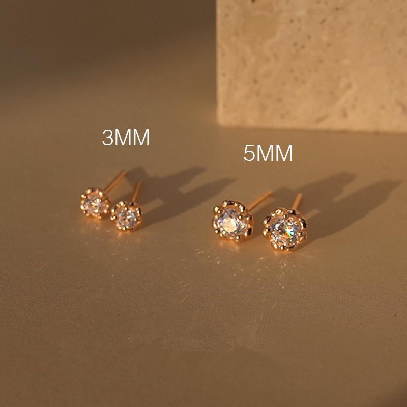 

Flower Buds Shiny Small Zircon 925 Sterling Silver Stud Earrings for Women Fashion Temperament All-match Jewelry champagne gold 3MM