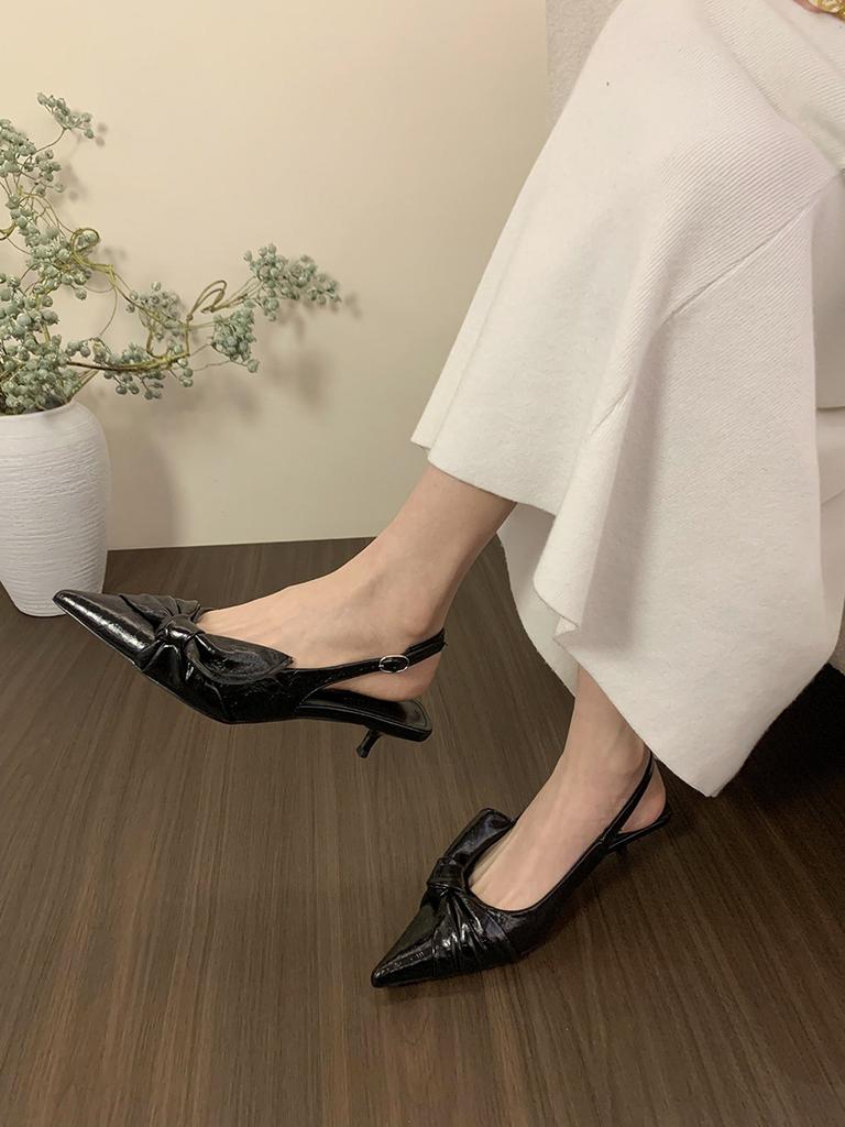 Silver kitten and high heels women's shoes 2025 new spring temperament with skirt pointed empty single shoes