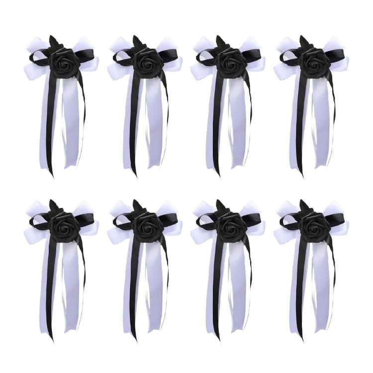 Set of 8 Nuptial Car Adornment with Ribbons Beautiful Silk Bowknot Auto Glasses Adornment for Matrimonial Ceremony