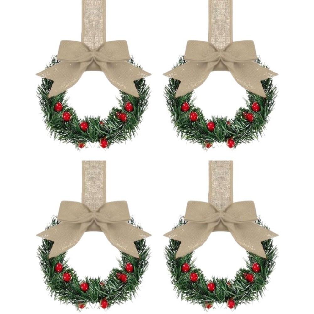 4 Stück Realistischer Tannenzapfen-Weihnachtskranz Rote Beere 3D Künstliche Girlande Festlich 13cm Türhänge-Ornament Haustür