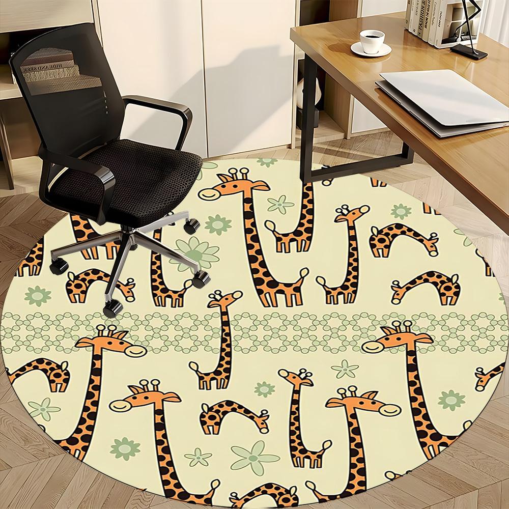 1PC Giraffe Pattern Office Round Area Rug, Mat Suitable For Office, Under Office Chairs Bedroom Living Room Home Decor, Room Deco