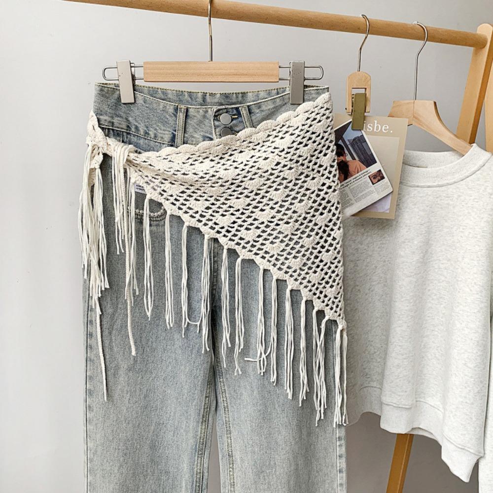 Handwoven Fringe Waistband Hollow-Out Trim Butt Curtain Jeans New Waist Hip Wrap  Fashion Accessory