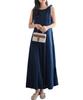 Flare Dress Shoulder Ribbon Sleeveless Dress Spring Summer Spring Clothes Summer Clothes Dress Long Sleeveless Maxi Dress Boat Neck Waist Shaping