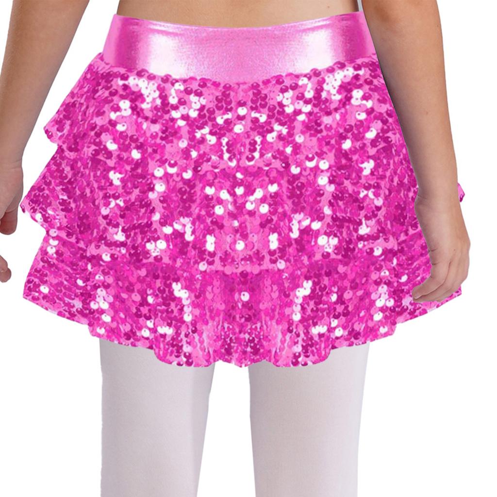 Mädchen Glitzernde Pailletten Mehrlagige Rüschenshorts Metallischer Bund Culotte Tanzkostüm Auftrittsoutfit