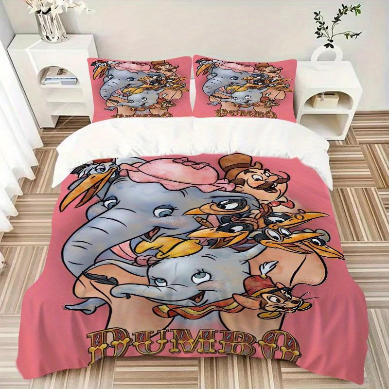 3pcs Dumbo Elephant & Friends Quilt Set Soft and Comfortable Bedroom, Guest Room and Dorm Decor Bedding Set 1 Quilt Cover + 2 Pillowcases.S046