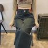 Women's High-Waist Retro Blue Wide-Leg Jeans for Spring & Autumn 2024 - Slim Fit for Petite Frames
