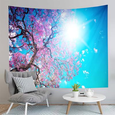 Japan Tokyo Cherry Blossoms Tapestry Blue Sky Pink Flowers Tapestry Art Wall Hanging Home Living Room Bedroom Dorm Tapestries