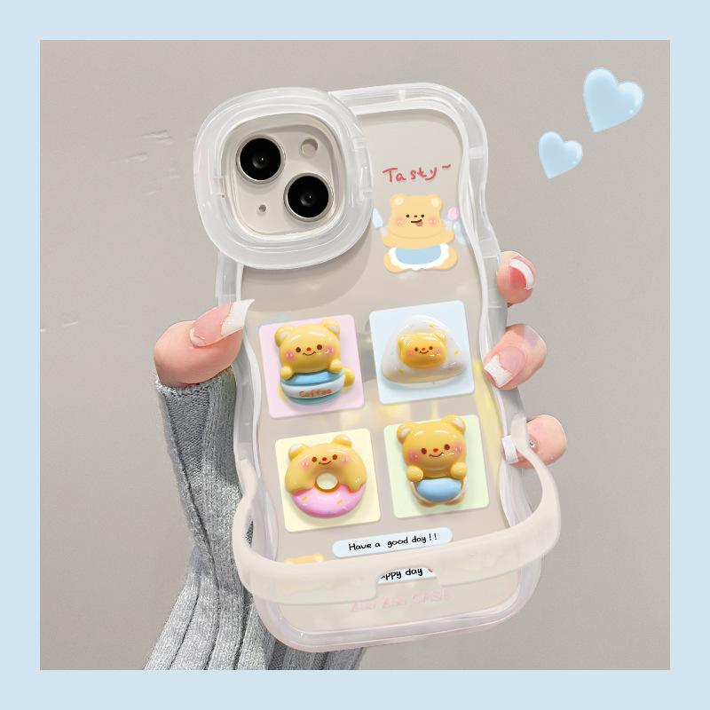 

Подходит для чехла для мобильного телефона Apple 15PM IPhone 14 Четырехсеточный медвежонок 13 Волнистый бок Невидимая двойная подставка XS iPhone XS Max