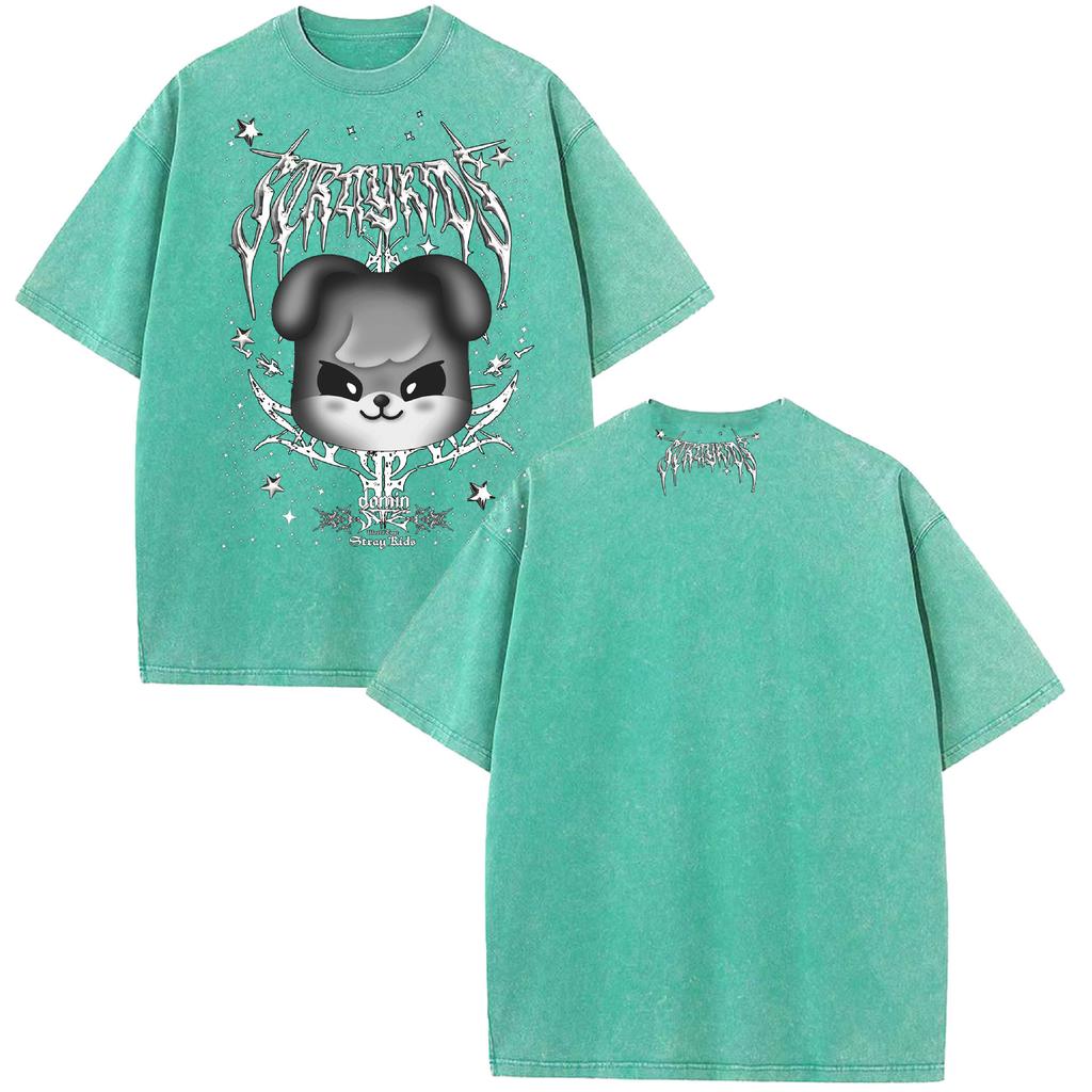 Washed Stray Kids Evil Skzoo Combo Peripheral Print Summer Short Sleeve