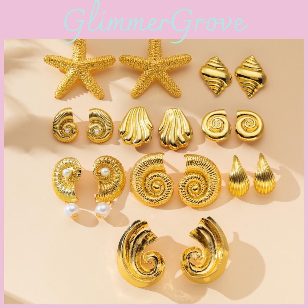 Vintage Inspired Alloy Geometric Animal Design Earrings With Pearls And Shells For Women Summer 2024