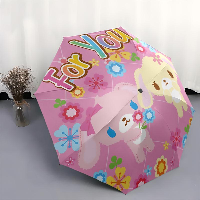 Bunnies, Flowers Automatic Open/Close Umbrella-Cute Umbrella with Cute Design, Portable 3-Fold Compact Umbrella for Men & Women, Halloween C