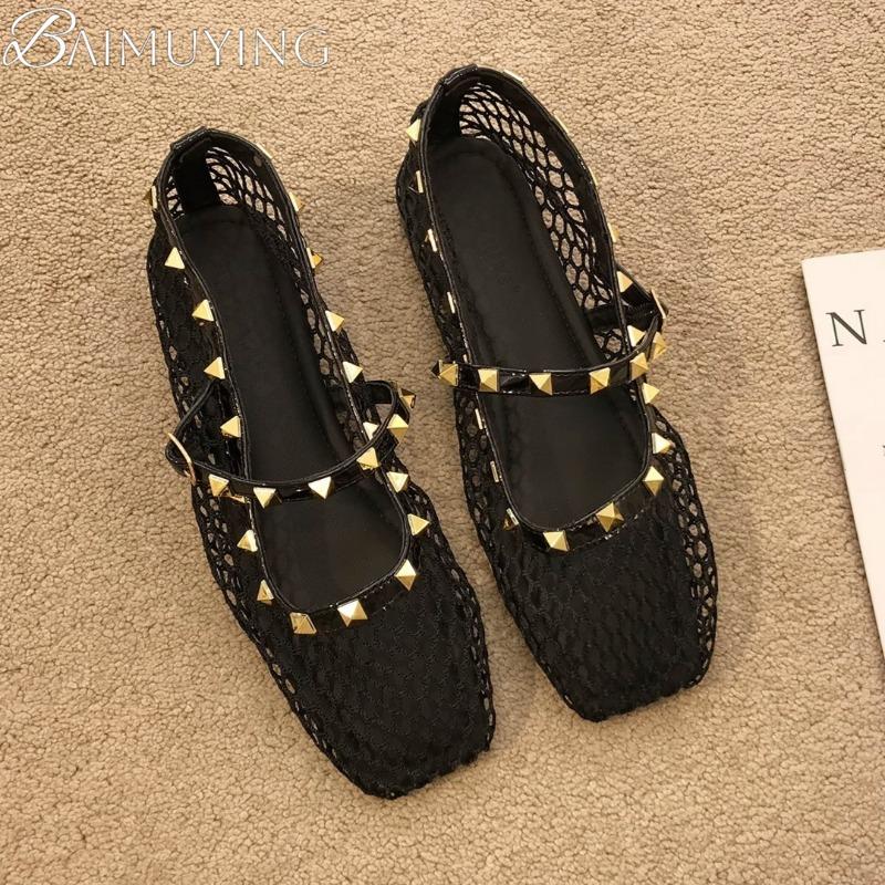 Fashion Women Marie Janes Shoes Woman Square Toe Mesh Flat Sandals Summer 2025 Trend Soft Sole Casual Elegant Dress Comfort Zapatillas