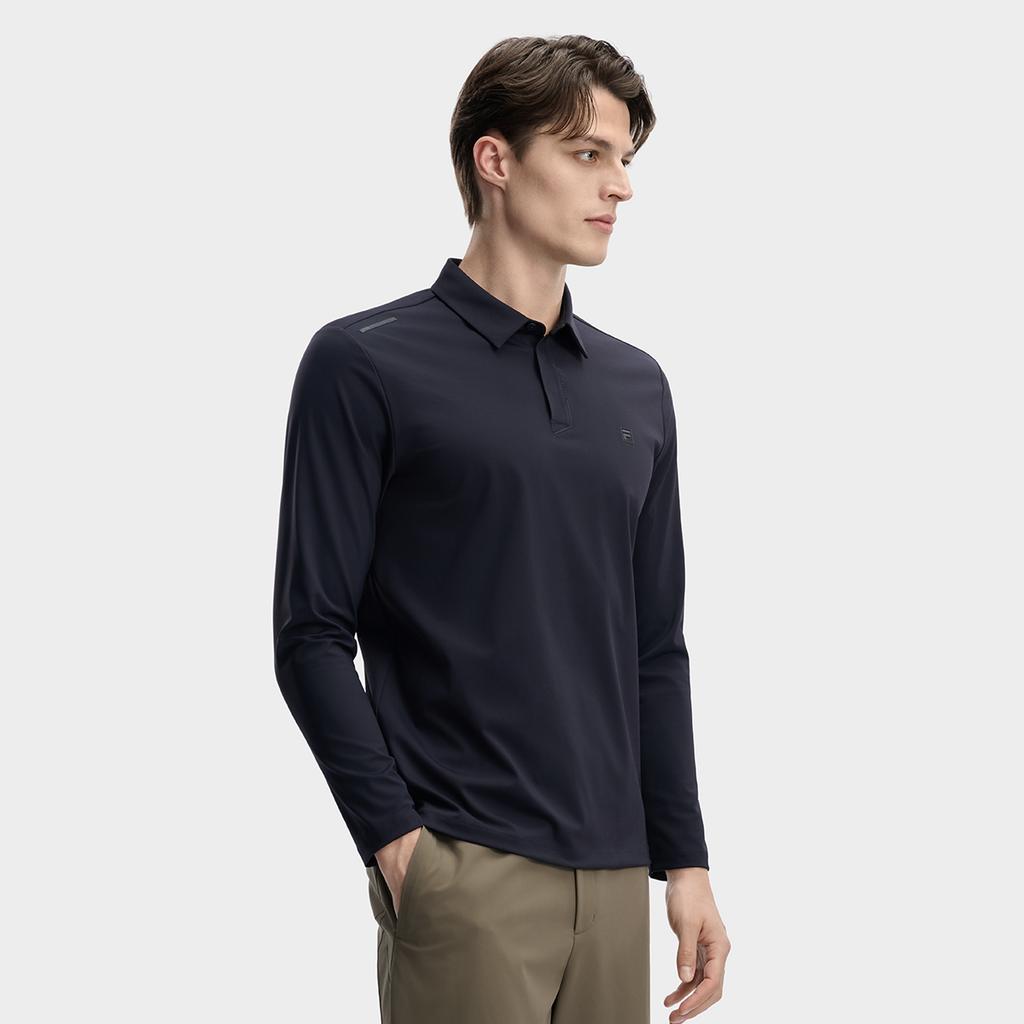 FILA White Fashion Simple Classic Basic Solid Color Casual Light Business Versatile Comfortable Long Sleeve Polo Shirt Men tops F11M613218FNV