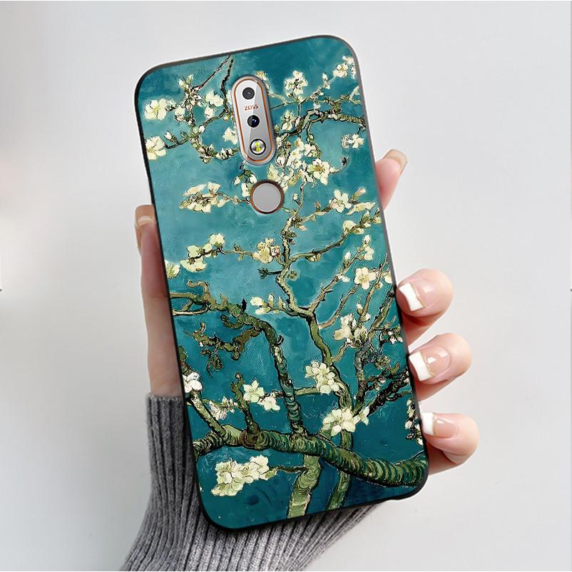 Printing Pattern Case For Nokia 7.1/Nokia 7 Plus Fundas Nokia7 Cover Soft Silicone Black Shell Cute Flower Cartoon Casing Coque