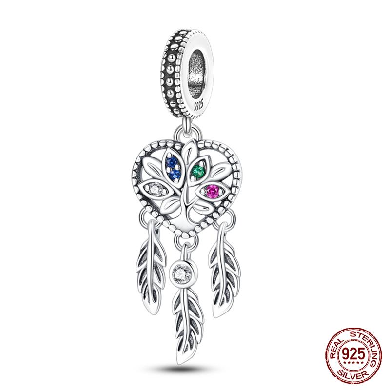 100% Real Copper Feather Dreamcatcher Tassel Charms Beads Fit Original Qikaola Bracelet Bangle Fashion Diy Jewelry