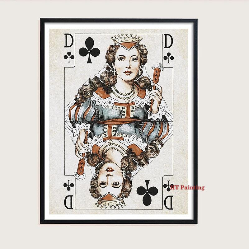 Vintage Poker Ace of Hearts Playing Cards Canvas Painting Queen And King Wall Art Pictures Room Home Club Bar Pub Decor Unframed