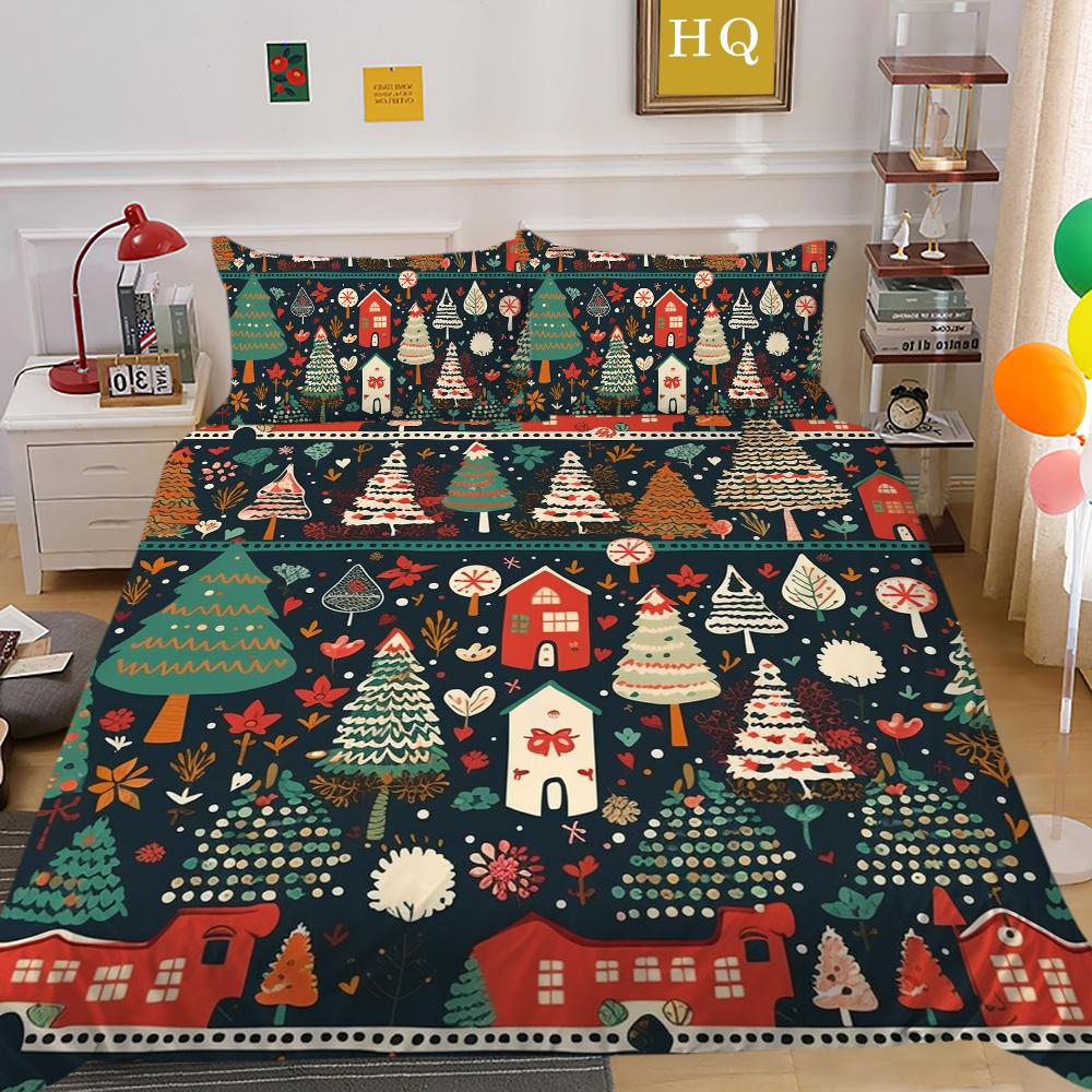 Microfiber Fabric Christmas Bedding Set Luxury HD Quilt Cover Pillowcase 2 or 3 AU/EU/DE/US Full Size Quick Drying Easy Cleaning Home Decoration
