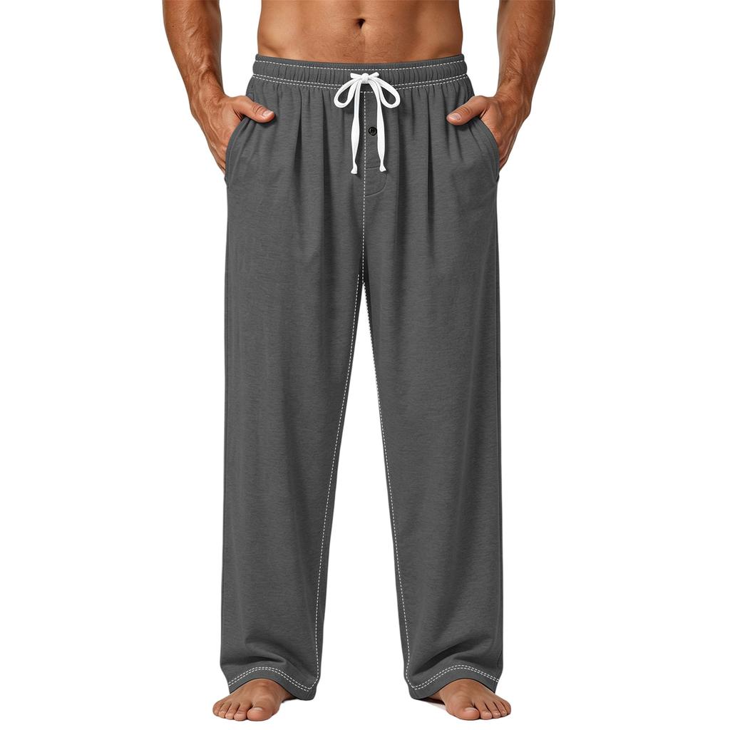 Men's Plain Knit Pocket Casual Pants Home Pajama Pants